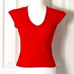 FRENCH CONNECTION Women's V-Neck Cap Sleeves Top  Size S  Red